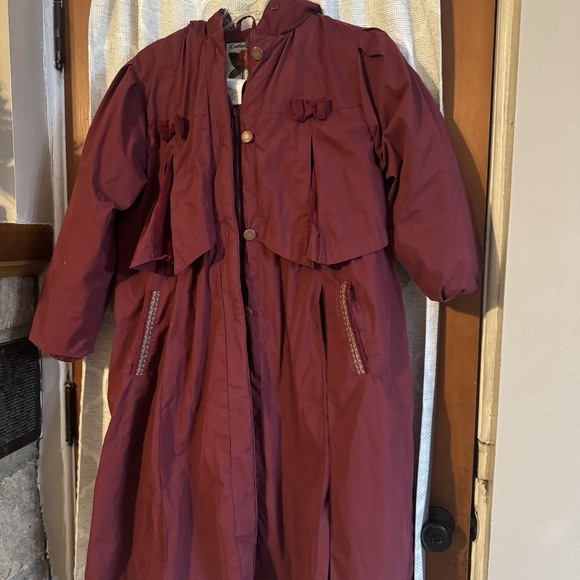 Rothschild Burgundy Hooded Long Puffer Coat Bows Velvet Girls (16)/Women's XS–S - Picture 4 of 9